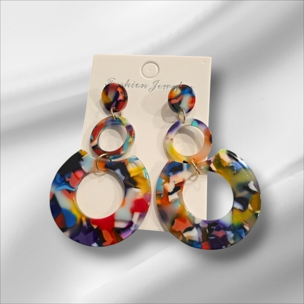 Colorful Acrylic Drop Dangle Earrings - Picture 2 of 2